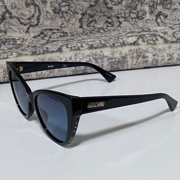 NEW MOSCHINO Sunglasses Black Cat Eye Sunglasses with GOLD detail - Picture 3 of 5